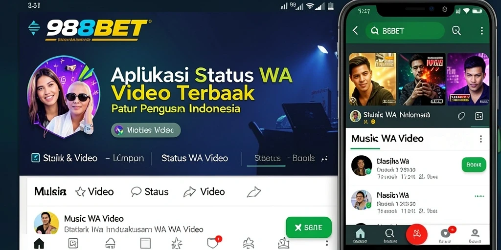 Tampilan antarmuka aplikasi 988BET untuk mengunggah video status WA.
