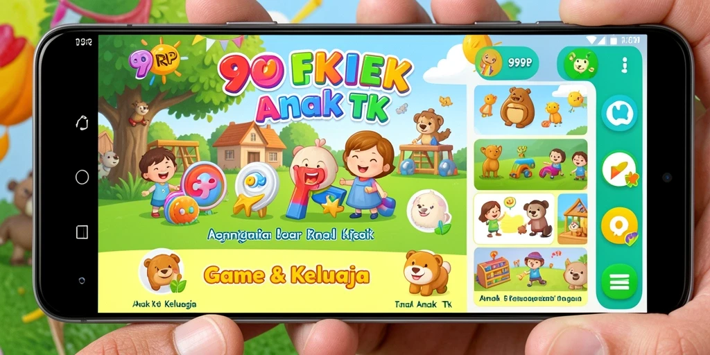 Antarmuka berwarna-warni dan permainan edukatif untuk anak TK.