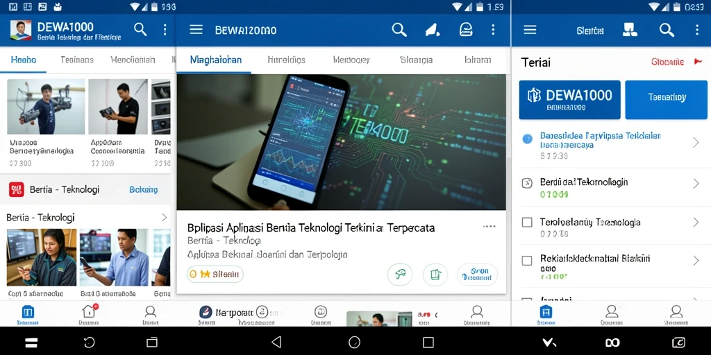 Tampilan aplikasi DEWA1000 dengan berita teknologi terkini dan fitur canggih.