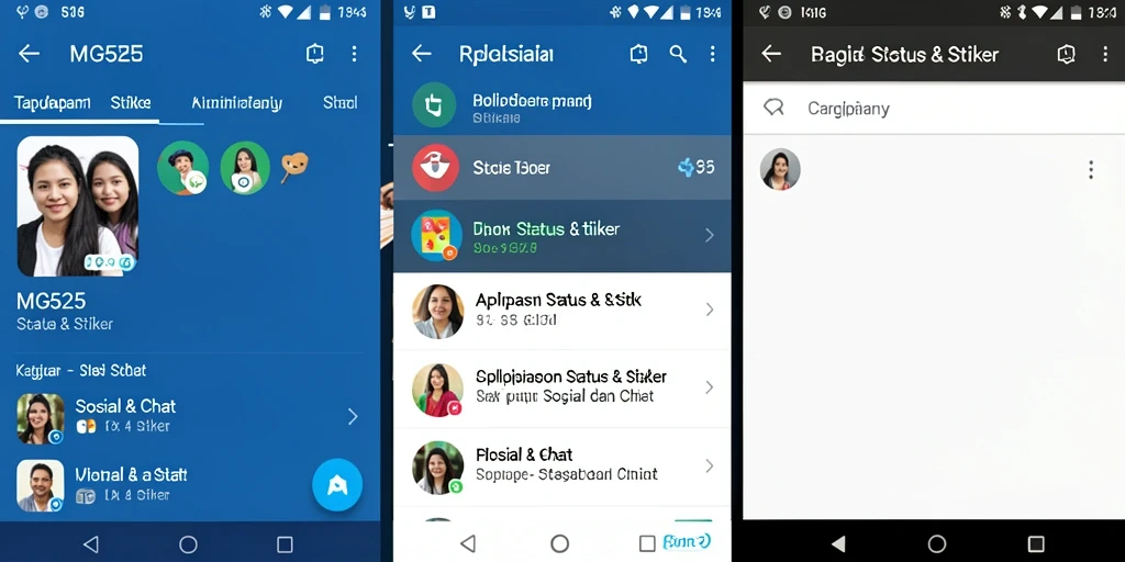 Antarmuka aplikasi Status & Stiker yang menarik dan mudah digunakan.