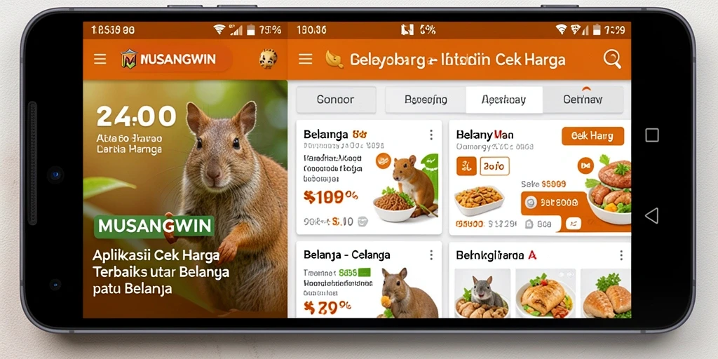 Screenshot MUSANGWIN menunjukkan antarmuka pengguna aplikasi Cek Harga yang sederhana dan informatif.