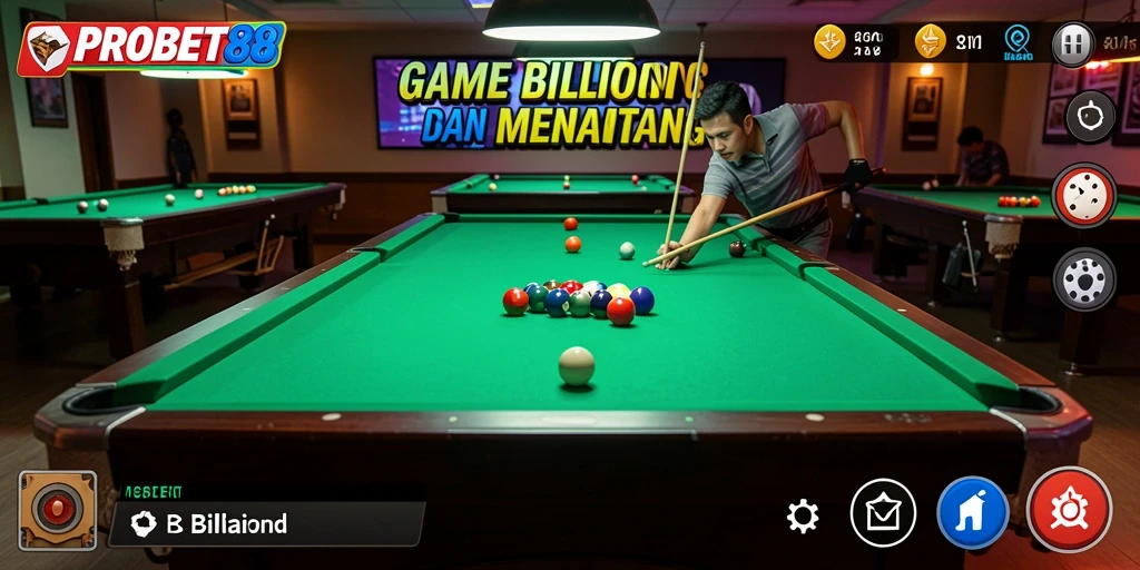 Antarmuka PROBET88 yang menarik dengan fitur billiard interaktif.