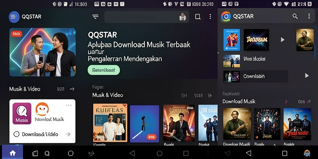 Tampilan antarmuka QQSTAR yang intuitif dan menarik saat mengunduh musik.